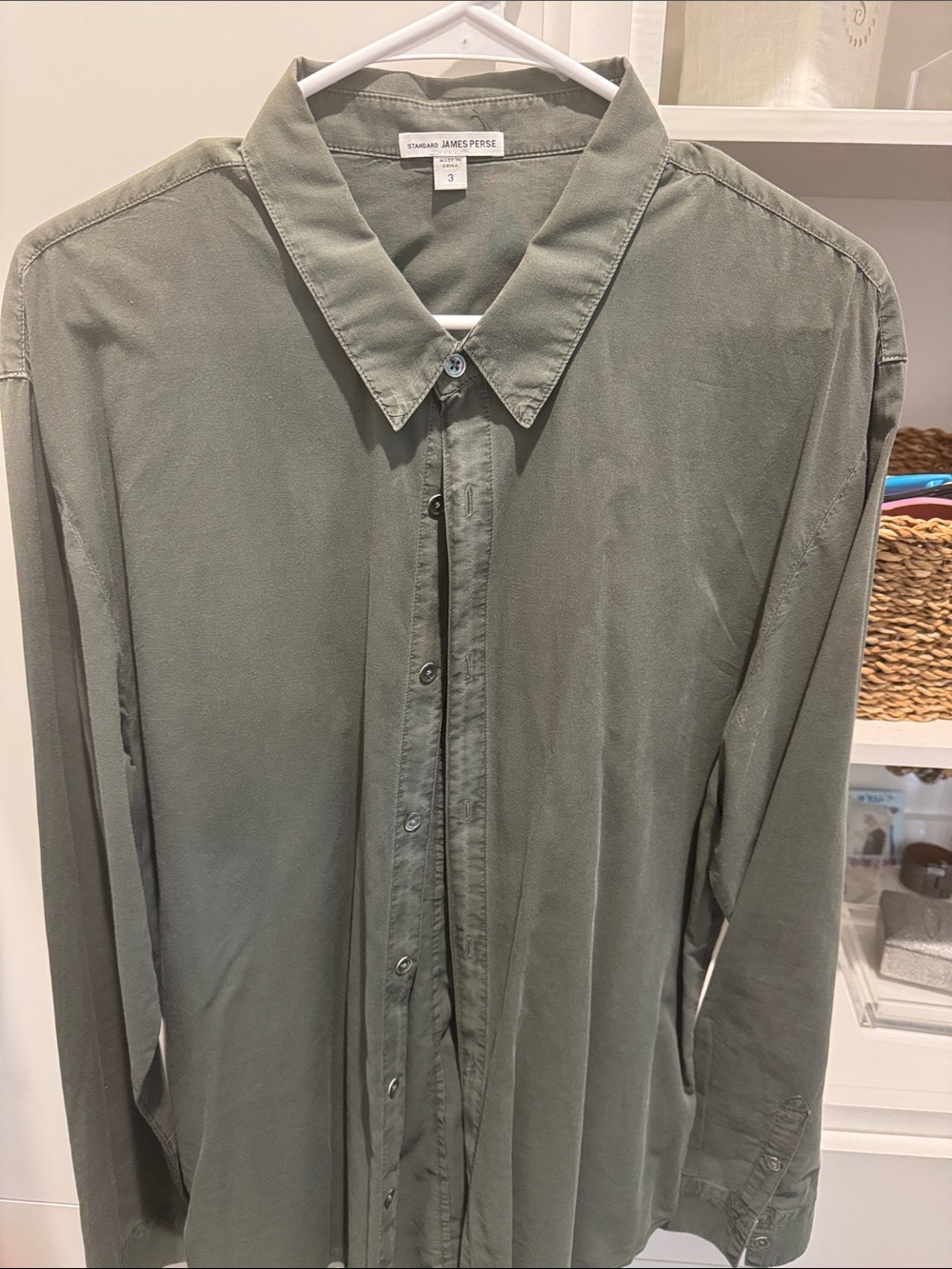 James Perse Olive Lightweight Button-Front Shirt Jacket